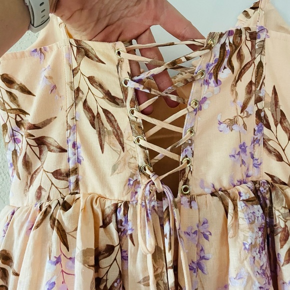 House of Harlow Linen Bustier Lace Up Back Tiered Maxi Dress - Picture 8 of 16